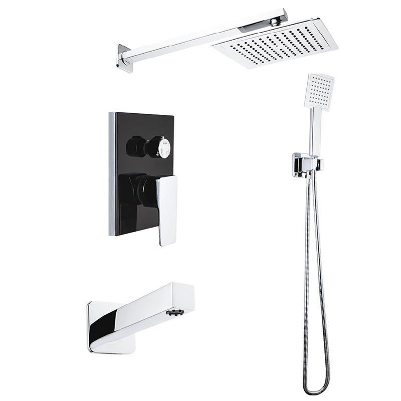  3927 Ankastre Banyo Seti / 3-Yönlü / Kare / Siyah Camlı 