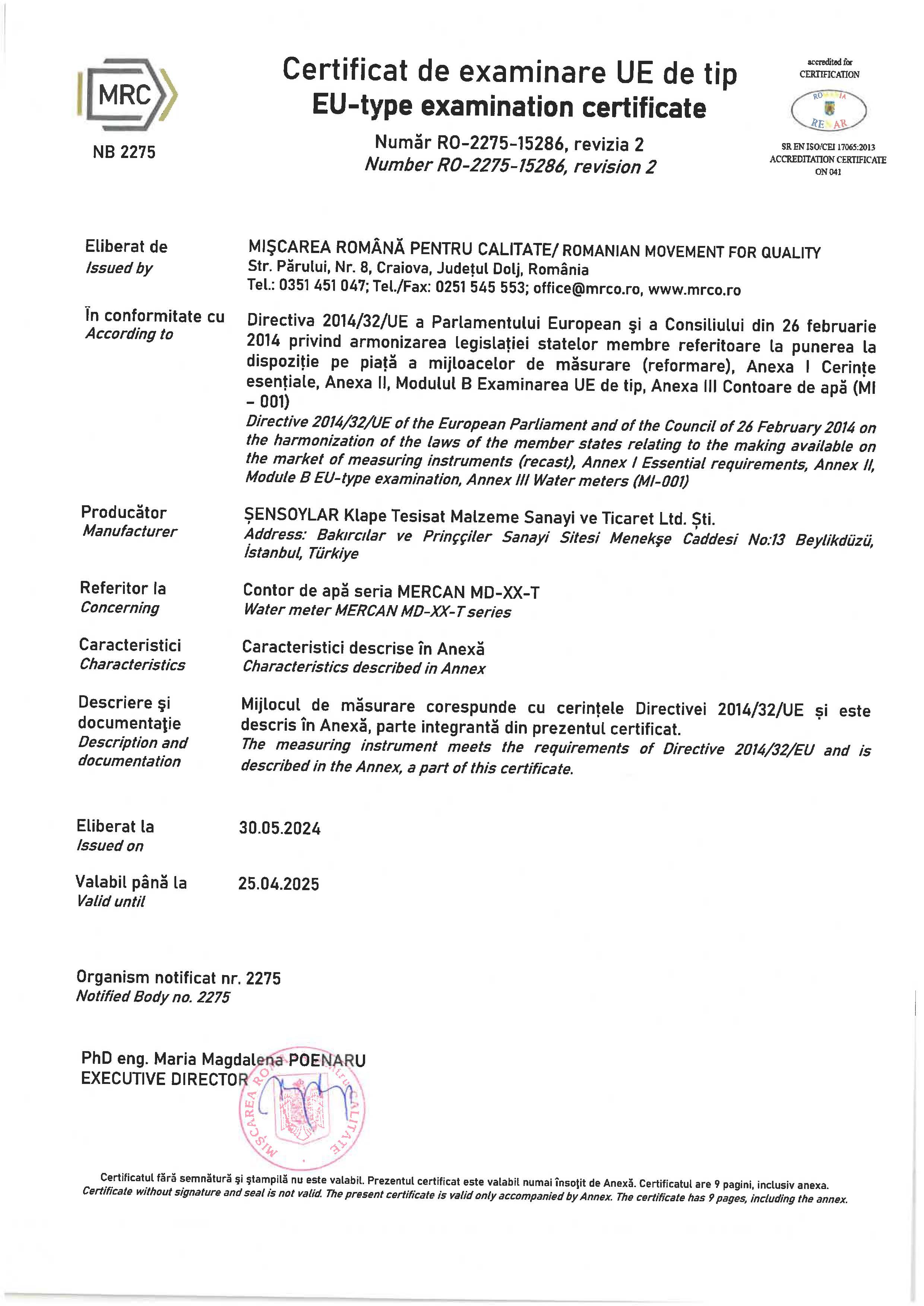 MERCAN SERIES EU TYPE EXAMINATION CERTIFICATE