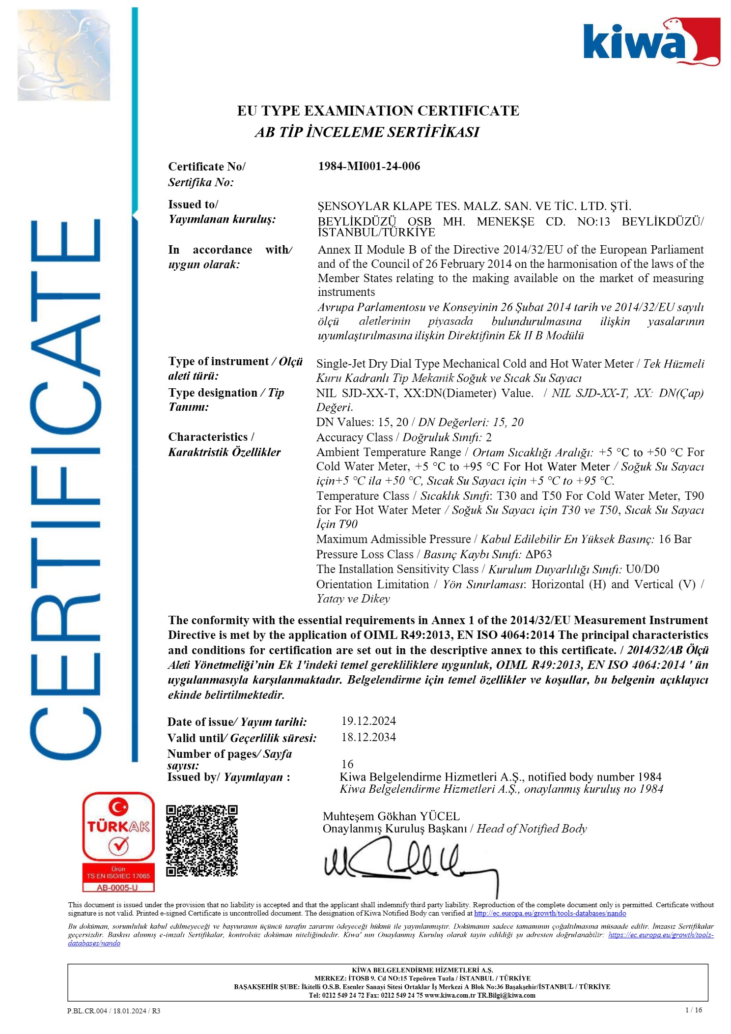 NIL SERIES EU TYPE EXAMINATION CERTIFICATE